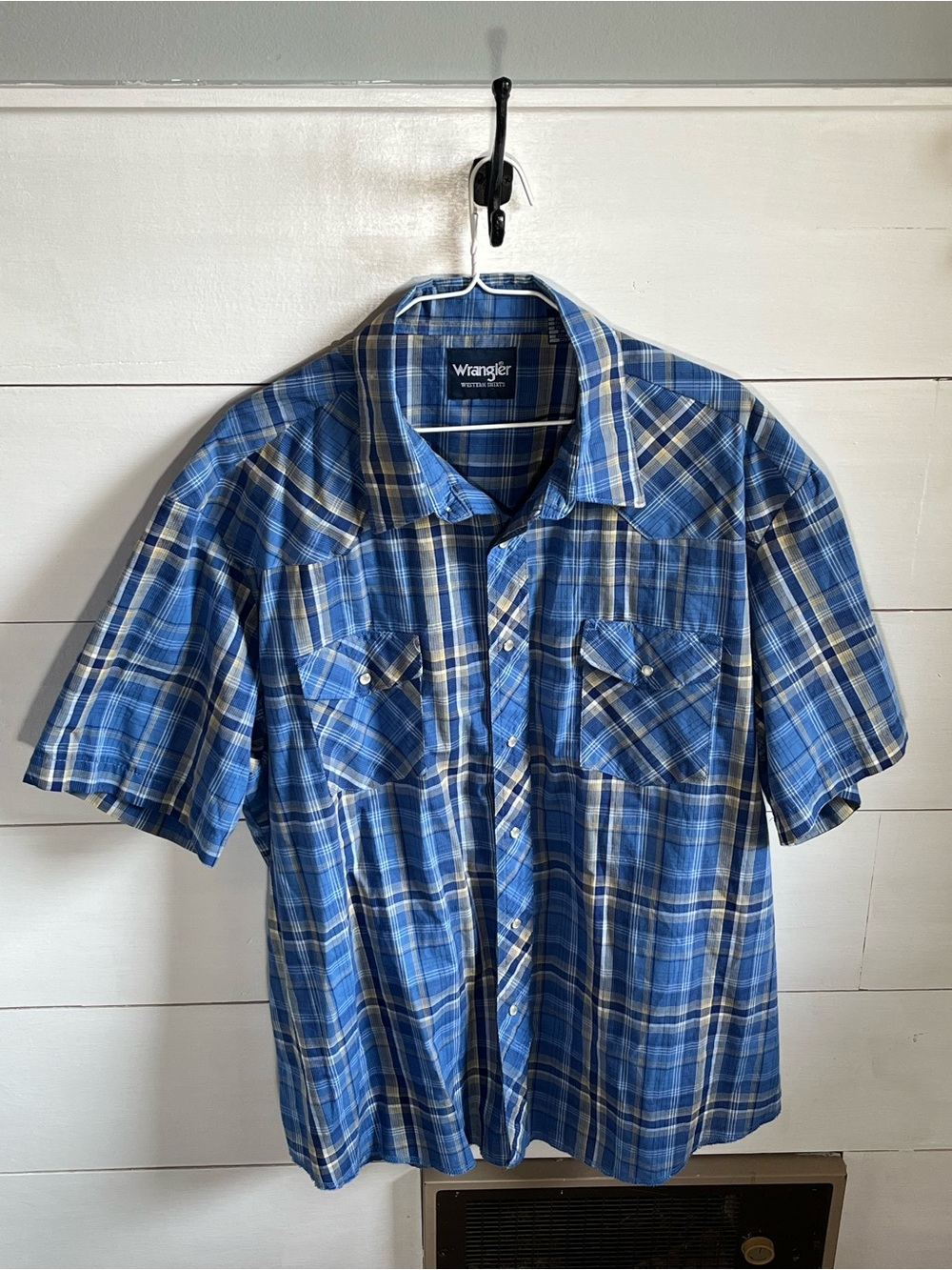 Wrangler Blue Plaid Short Sleeve Western Shirt